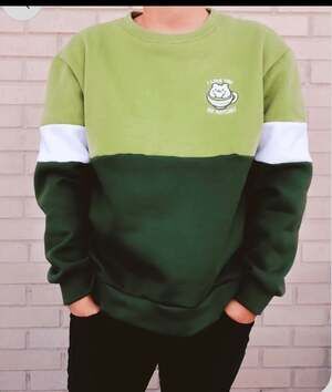 Mai Accents I Love You So Matcha Embroidered Green Colorblock Crewneck Sweatshir